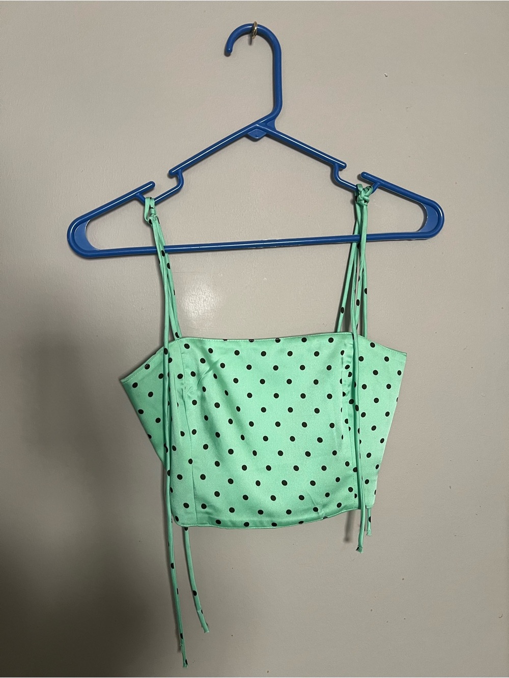 Zara Mint Green Polka Dot Cropped Tank Top